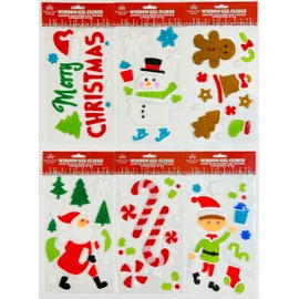 Christmas Gel Cling Stickers for Windows and Mirrors - 6 Sheets of Winter Designs: Christmas Trees, Candy Canes, Santa Claus, Snowman, Snowflakes and More!
