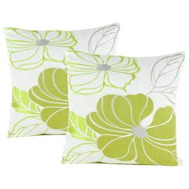 Wayborn Mint Green Color Embroidered Poly Linen Pillow, Green 17"X17" (One Pair)