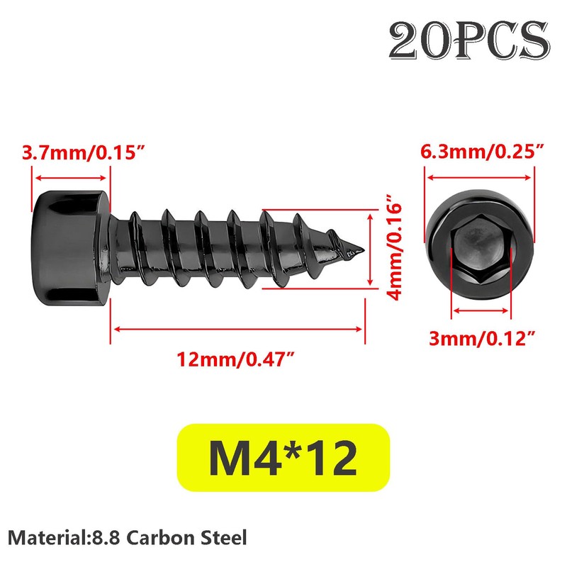 Qrity Pack of 20 Cylindrical Screws with Hexagon Socket, M4