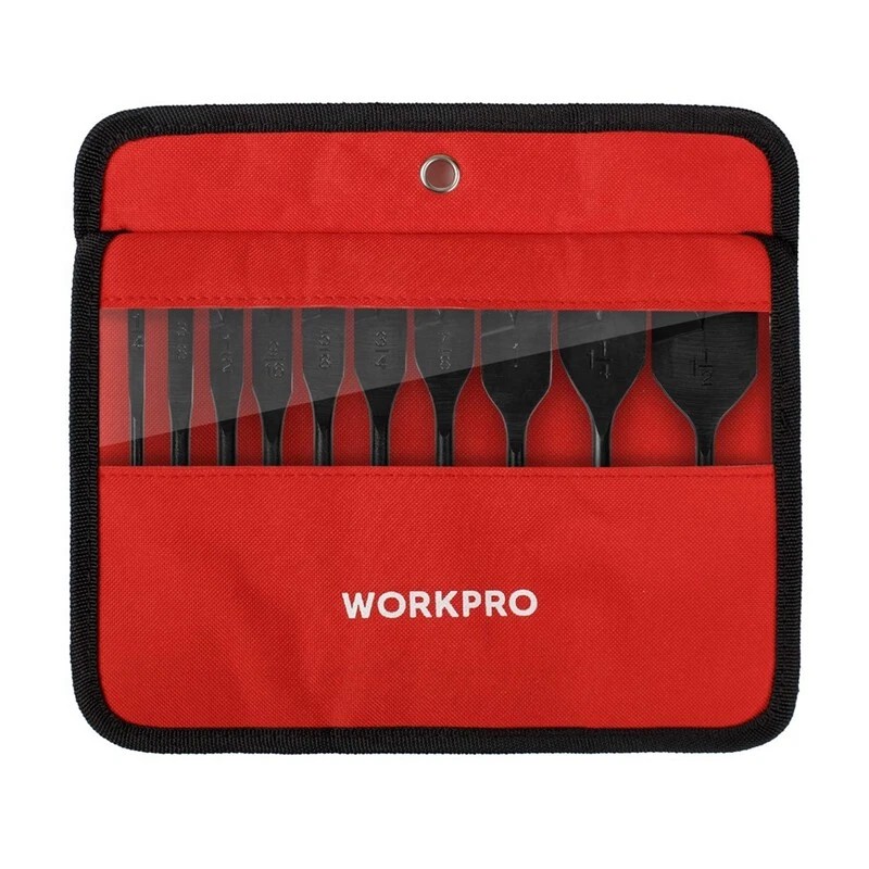 WORKPRO 10-Piece Pro Spade Drill Bit Set- Black Coating, Premium