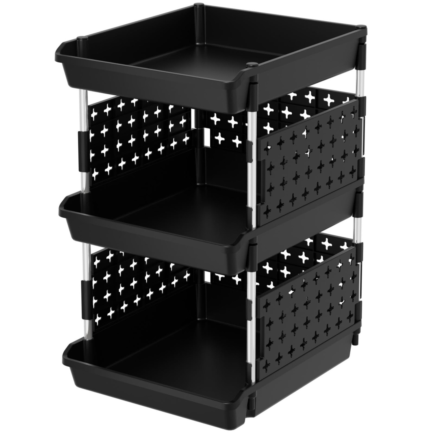 Lifewit Plastic Stackable Storage Baskets, 3 Tier Stacking Bins for ...