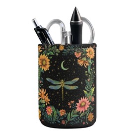BIGCARJOB Art Floral Dragonfly Pen Holder for Desk,Women Girls School Stationery Organizer cute Pencil Stand Cup Round Pot Storage Box Desk Accessories for Office,Classroom,Home