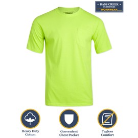Bass Creek Outfitters Men's Short Sleeve Hi Vis Shirts - 4 Pack Construction Safety Workwear High Visibility Shirts for Men, Size 3X-Large, High Visibility Yellow
