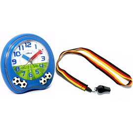 Atlanta 1719/5 EM Football Alarm Clock + Whistle for Children Boys Blue