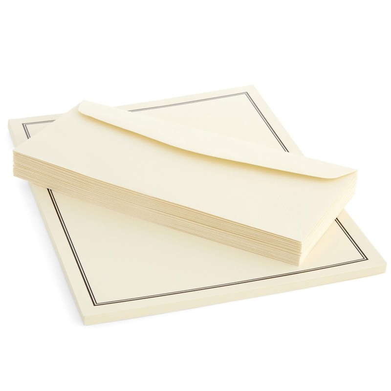 Premium Stationery Paper Set with Envelopes (Ecru and Black 48-Pack)