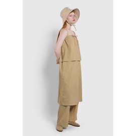 JAJU [JAJU] Women's Cotton Stripe Sleeveless Pajama Dress_Dark Beige