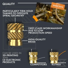 ruthex 1/4" Threaded Inserts - 20 Pieces RX-1/4“-20x12.7 Brass Heat Set Insert for Plastic Parts - Inches knurled Nuts - Insert by Heat into 3D Printing Components