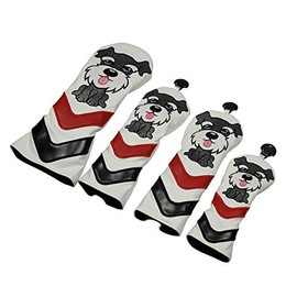 4 Piece Set Dog Waterproof Premium PU Leather Head Cover Golf Cover Driver Cover Wood Cover Utility UT Cover