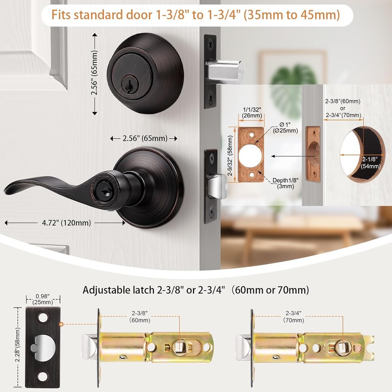 Probrico Door Lock Set with Deadbolt Oil Rubbed Bronze, Keyed