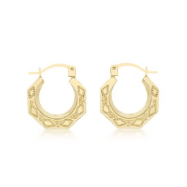 Carissima Gold Women's 9 ct Yellow Gold Patterned Creole Earrings of 14 x 16 mm