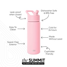 Simple Modern Water Bottle with Straw Lid Vacuum Insulated Stainless Steel Metal Thermos Bottles | Reusable Leak Proof BPA-Free Flask for School | Summit Collection | 18oz, Blush