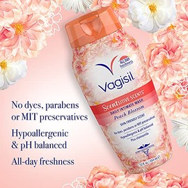 Vagisil Scentsitive Scents Plus Daily Feminine Intimate Vaginal Wash, Peach Blossom, 12 Fluid Ounce