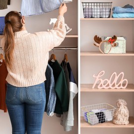 1 x Wire Basket, Wooden Handles, Rectangular, Grid Design, Clothing, Accessories, Metal Basket, HBT: 16 x 31 x 21 cm, White