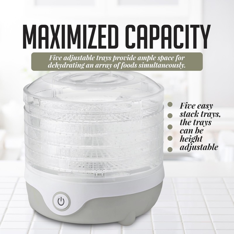 OVENTE Food Dehydrator Machine with 5 Stackable Clear Trays and