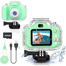 Kids Waterproof Digital Camera Gifts for 6 7 8 9 10 Year Old Action Kids Camera for Age 3-12 Christmas Birthday Gifts Underwater Video Recorder with 32GB SD Card (Vibrant Green)