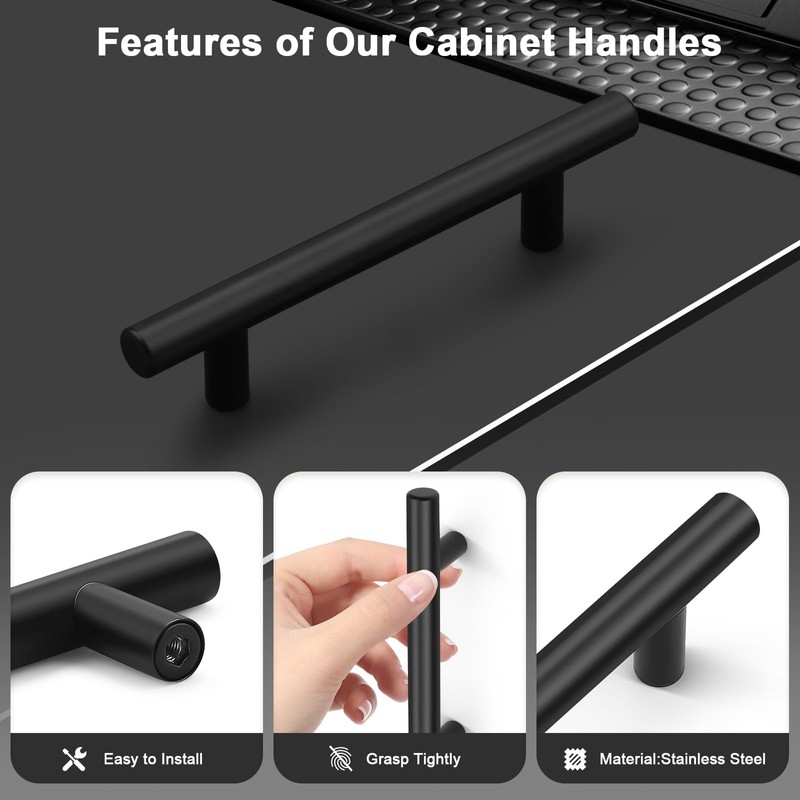 Probrico 15 Pack Stainless Steel Cabinet Pulls,Black Handles Kitchen Cabinet