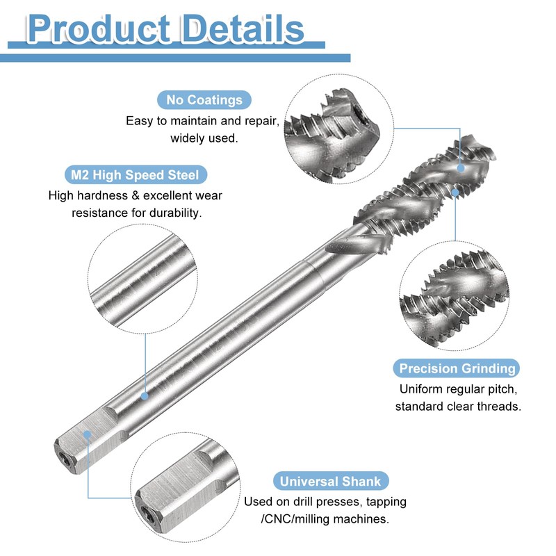 sourcing map Spiral Flute Thread Taps M7 x 1 H2