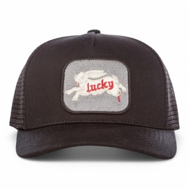 Lucky Brand Trucker Hat | Snapback | Adjustable | Mesh Back | Retro | Baseball Cap | Golf | Fishing | American Heritage, Rabbit Foot-Black