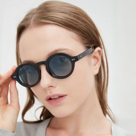 WDZAYXC Round Polarized Sunglasses with Thick Frame for Men and Women, Black/blue