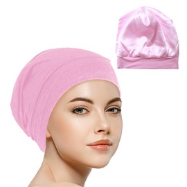 Plimbin Mulberry Silk Sleep Bonnet, Silk Hat for Sleeping Silk Bonnet for Curly Hair, Chemo Headwear Soft Elastic Breathable, Slouchy Silk Lined Beanie Hat for Women Pink