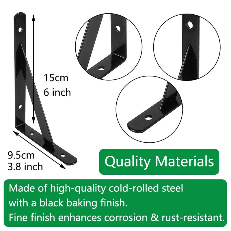6 Pack Wall Mounted Shelf Brackets, Triangle Shelving Brackets, 6