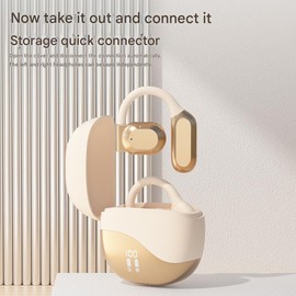 vashoy Open ear headphones,ai translator earbuds, Bluetooth 5.4 Sports Headphones,clip on earbuds, IPX5 Waterproof, Digital Display LED, Open Type, Suitable for Sports/Fitness/Running (Beige)