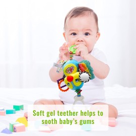 Funsland Pram Toys for Babies 0-6 Months, Clip On Car Seat Stroller Toys with Hanging Rattle, Newborn Sensory Toys for Baby Girls and Boys, Crib Travel Activity Plush Toys for Toddler 6-12 Months