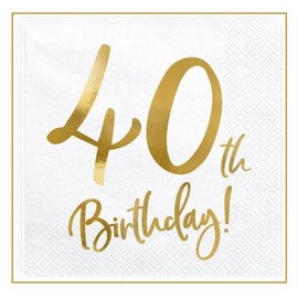 Libetui Set of Birthday Party Napkins - “Happy Birthday” Napkins - Birthday Party Decoration for Adults & Children - Napkins in Gold, 40th Birthday