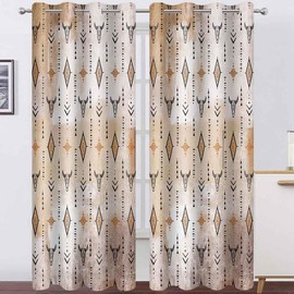 AHBEWIN - Cortinas opacas aztecas tribales occidentales con calavera de toro bohemia, cortinas rústicas de vaqueros nativos étnicos para ventana, cortinas para recámara, cocina, sala de estar, 2