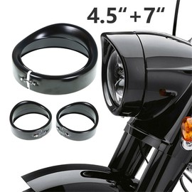 labwork Black 1 x 7 and 2 x 4.5 Headlamp Headlight Visor Lamp Trim Ring Replacement for Dyna, Electra Glide, Softail, Springer, Sportster, Road King, Tour Glide