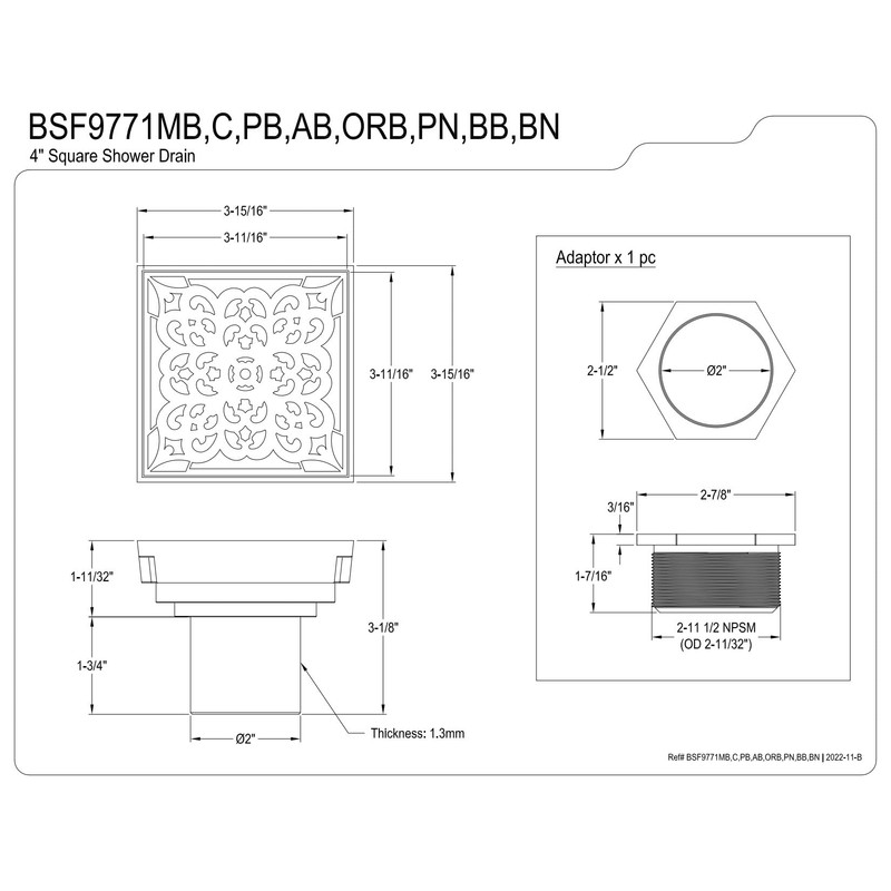 Kingston Brass BSF9771AB Watercourse Shower Drain, Antique Brass