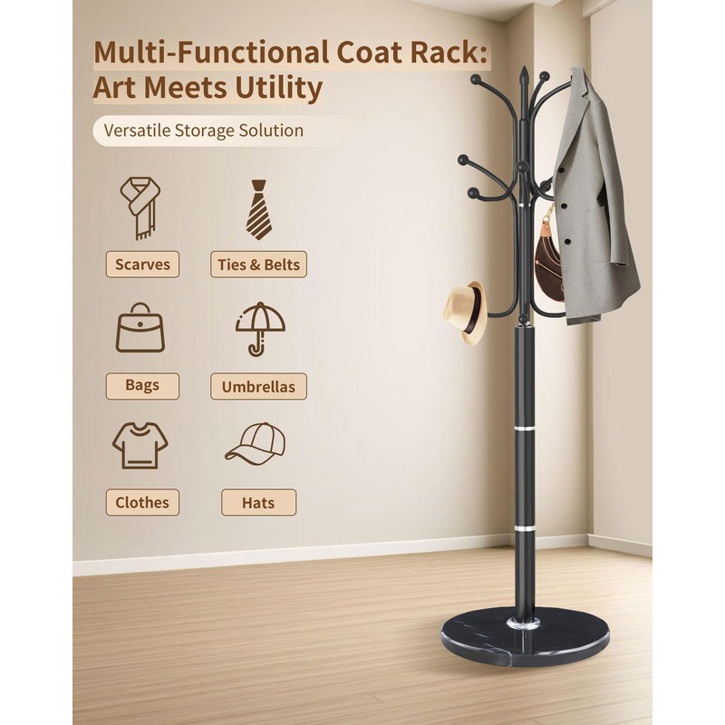 Modern Coat Rack Stand, Metal Freestanding Coat Rack with Natural
