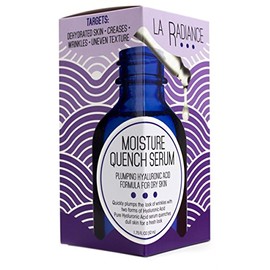 La Radiance Moisture Quench Anti-Aging Serum for wrinkles and uneven skin tone. Made with Pure Hyaluronic Acid to help hydrate and plump skin. Large 1.75oz glass bottle with dropper.