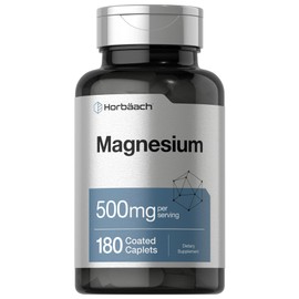 Horbäach Magnesium 500mg | 180 Caplets | Vegetarian, Non-GMO, and Gluten Free Supplement