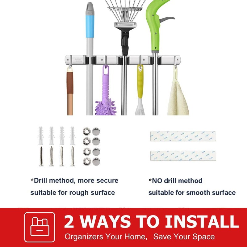 IMILLET 2 Pack Broom and Mop Holder Wall Mounted, Stainless