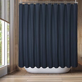 Barossa Design Waffle Weave Clawfoot Tub Shower Curtain 180 x 70 Inch Wrap Around - Heavyweight Fabric to Stop Blowing, Washable, Water Repellent, with 36 Rust-Free Hooks Set, Navy Blue, 180x70