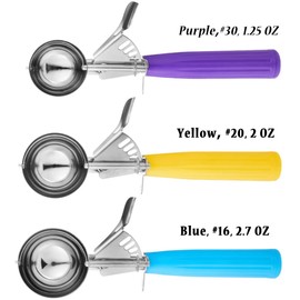 HOMURE H Ice Cream Scoop Set, 3 PCS Cookie Scoops, Disher, Muffin Scoops, Cupcake Scoop - #16 (2.7 oz), #20 (2 oz), #30 (1.25 oz), For Cookie, Ice Cream, Muffin, Side Dish, Mashed Potatoes