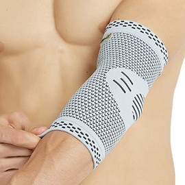Neotech Care Elbow Support Sleeve - Bamboo Fiber 3D Weaving Knitted Fabric - Elastic & Breathable - For Golf, Tennis, Sports - Right or Left Arm - Grey Color (Size S, 1 Unit)