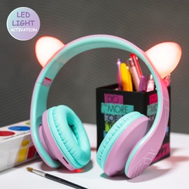 PowerLocus Kids Headphones Over-Ear, Bluetooth Wireless Headphones for Kids,with Microphone, Safe 85DB Volume Limited, Foldable with Carry Case, Audio Cable, Micro SD mode for Online Classes,PC,Phones