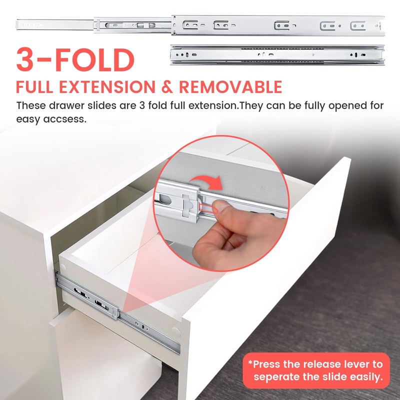 homdiy Side Mount 3 Fold Full Extension Drawer Slides 16