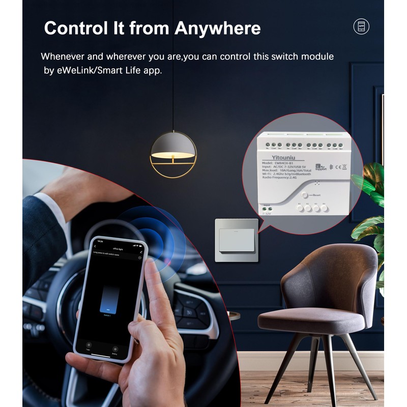 Yitouniu EWeLink 4-Channel Smart WiFi Relay Switch Module, AC7-32V, APP