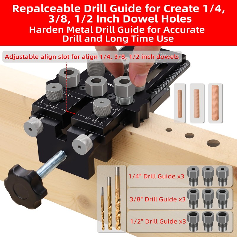 GOINGMAKE Dowel Jig Kit with Quick Positive Stop and Clamp,