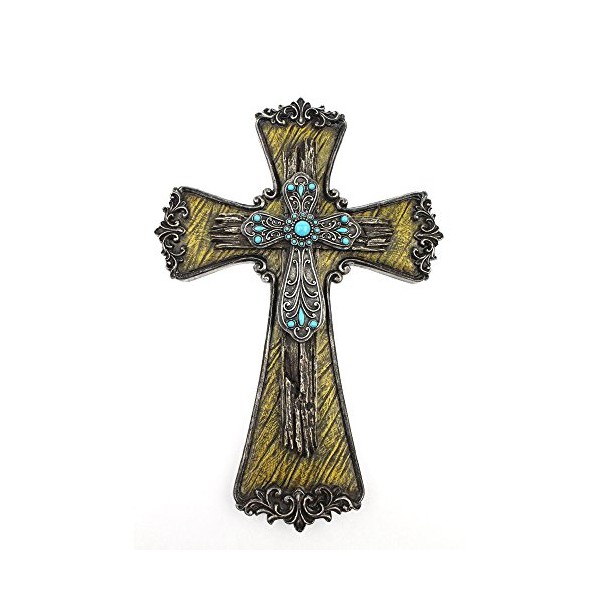 Comfy Hour Cross Cross on The Wall Collection 12" Blue Diamond Classic Cross, Stone Resin Sculpture