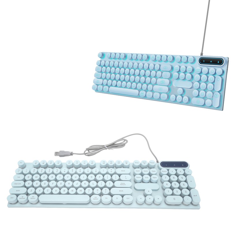 Gaming Keyboard USB Round 104 Keycaps Backlit Ergonomic Fodable Feet