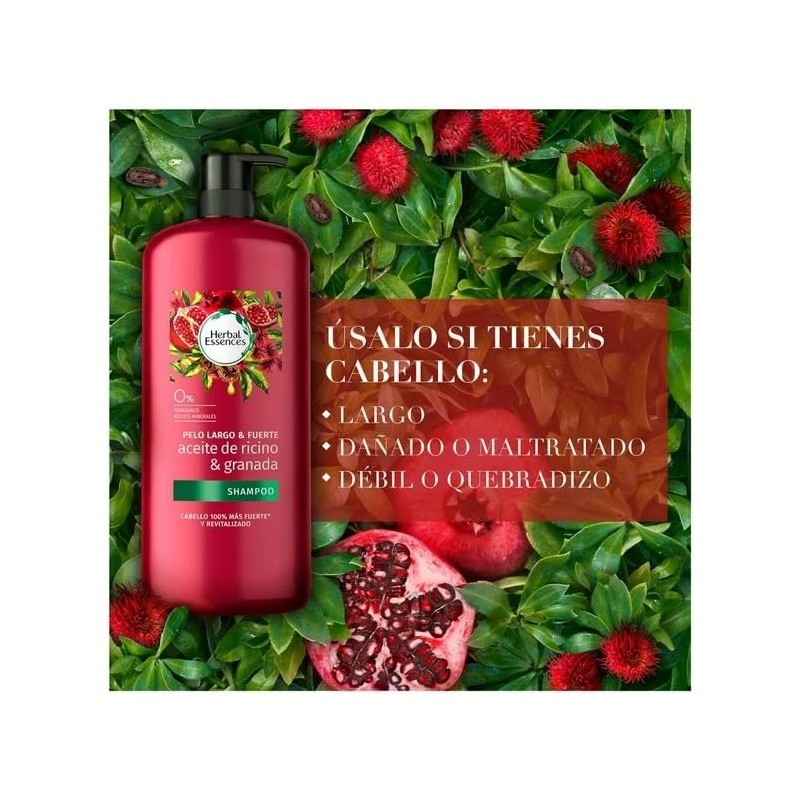Herbal Essences Shampoo con Aceite de Ricino y Granada, Sin