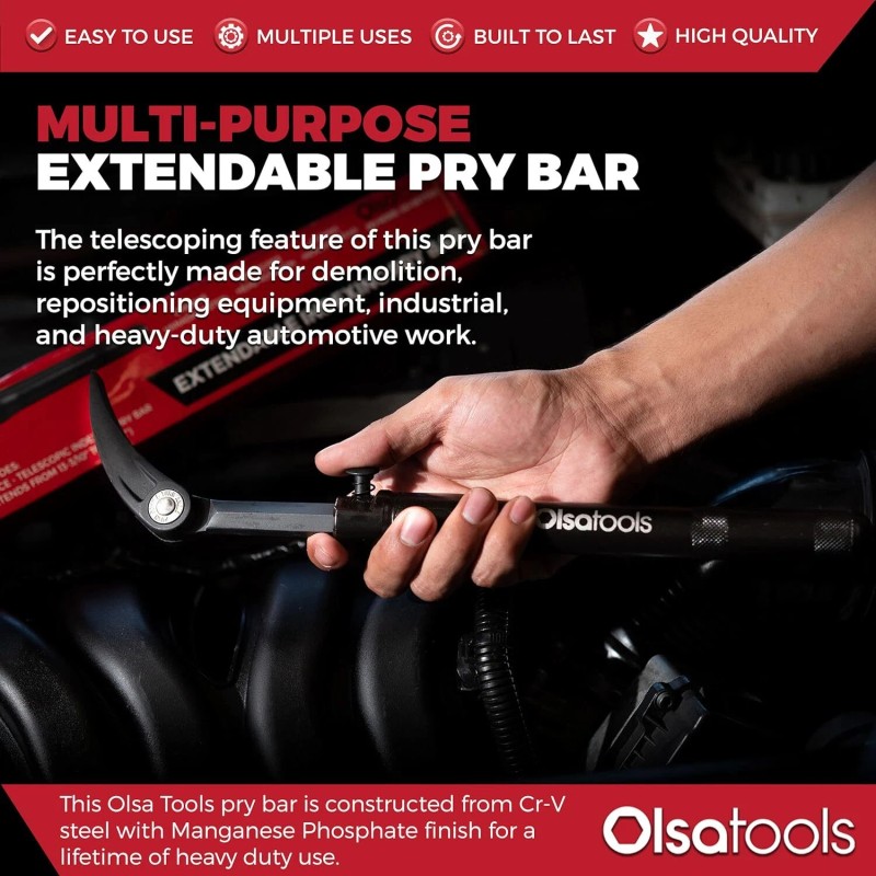 Olsa Tools Extendable Pry Bar With Ergonomic Grip Adjustable 133