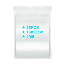 Resealable Ziplock Bags 18×26cm, 25PCS, 3 Mil Extra Thick Medium Size Clear Plastic Grip Seal Bags with Lock Seal Zipper, Storage Pouches for Food Sandwich Mask Incense Packaging