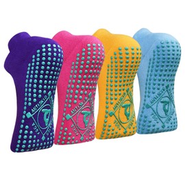 Yoga Socks Non-Slip Socks (4 Pairs) for Women Pilates, Yoga, Barre, Dance, Ballet, Martial Arts, Trampoline, Fitness, Hospital, Rehab, Home and Body Balance, Sox UK 4-10 / EU 35-43, 04 natural yellow + light sky blue + rose red + purple