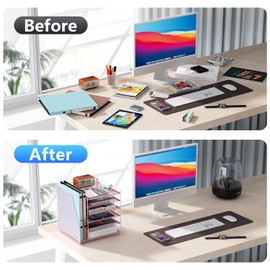 gianotter Desk Organizers and Accessories, 6-Tier Paper Organizer with Magazine rack, File Organizer for Desk, Desk Organizers for Women, Pink Office Decor (Pink)