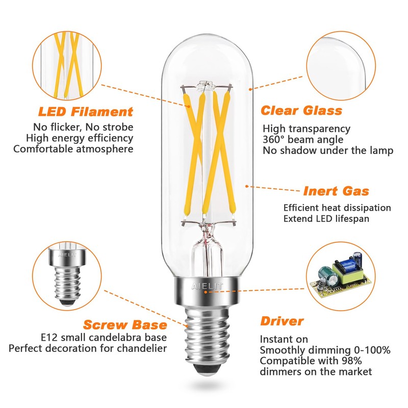 AIELIT T8 4W Classic LED Tube Light Bulb, E12 Mini